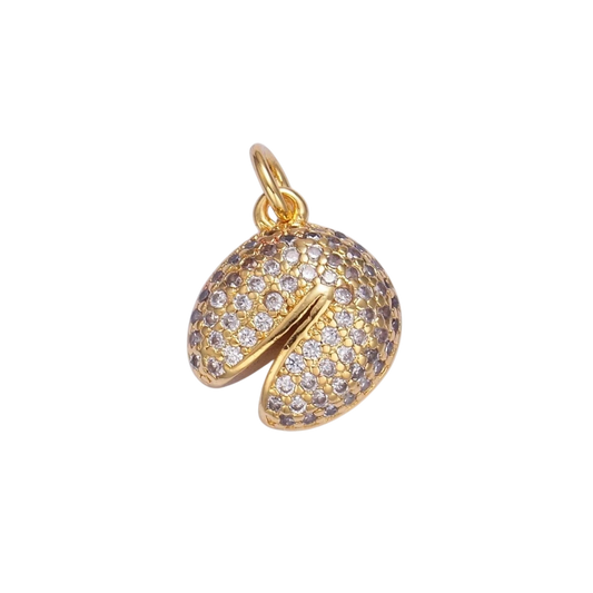 24K Gold Filled Micro Paved CZ Fortune Cookie Food Charm