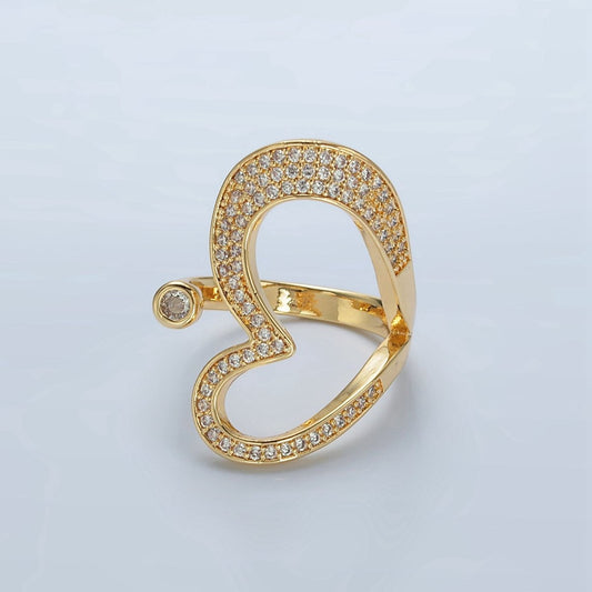 24K Gold Filled Micro Paved CZ Sideway Open Heart Ring