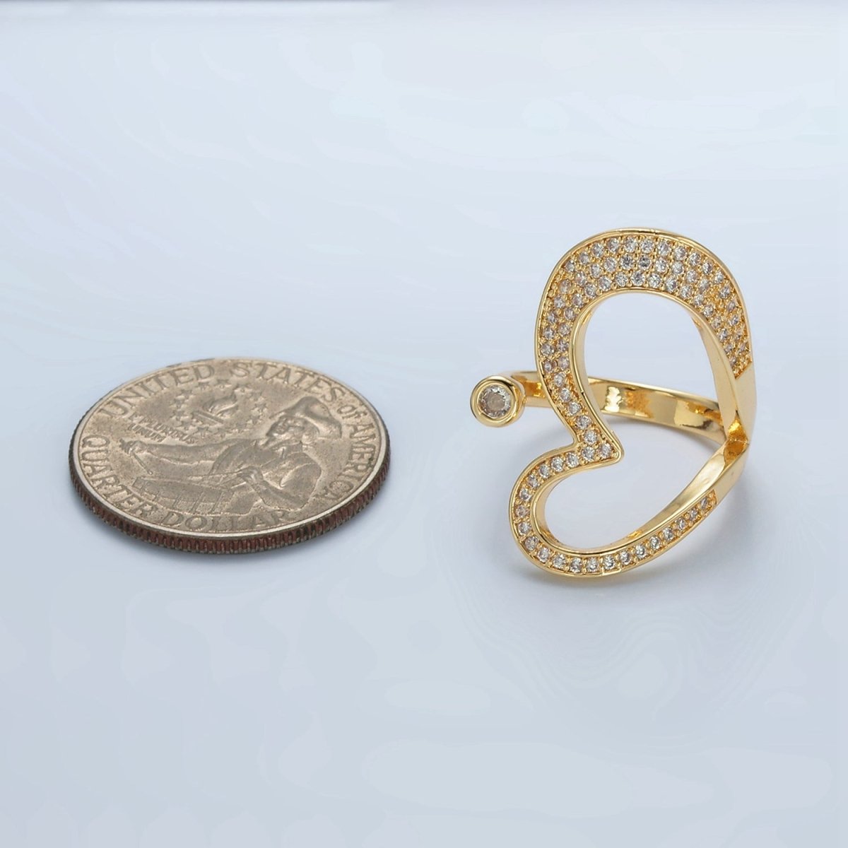 24K Gold Filled Micro Paved CZ Sideway Open Heart Ring