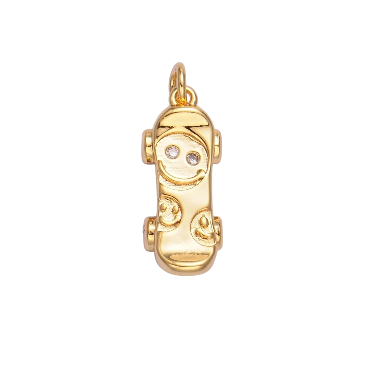Tiny 24K Gold Filled 16.6mm CZ Smiley Face Skateboard Charm in Gold & Silver