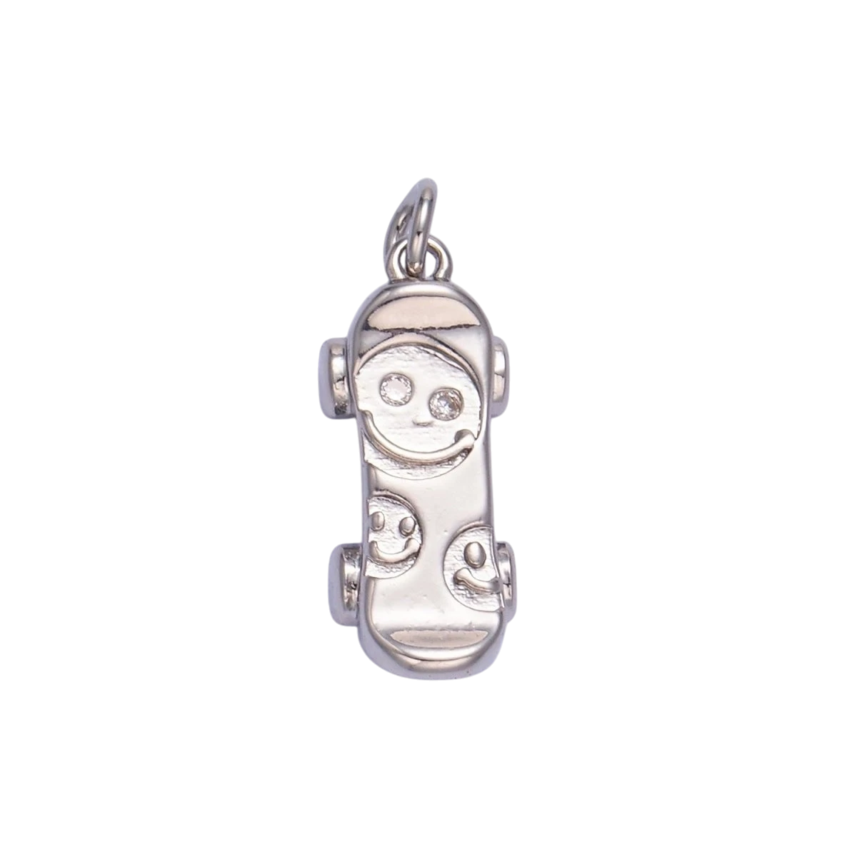 Tiny 24K Gold Filled 16.6mm CZ Smiley Face Skateboard Charm in Gold & Silver