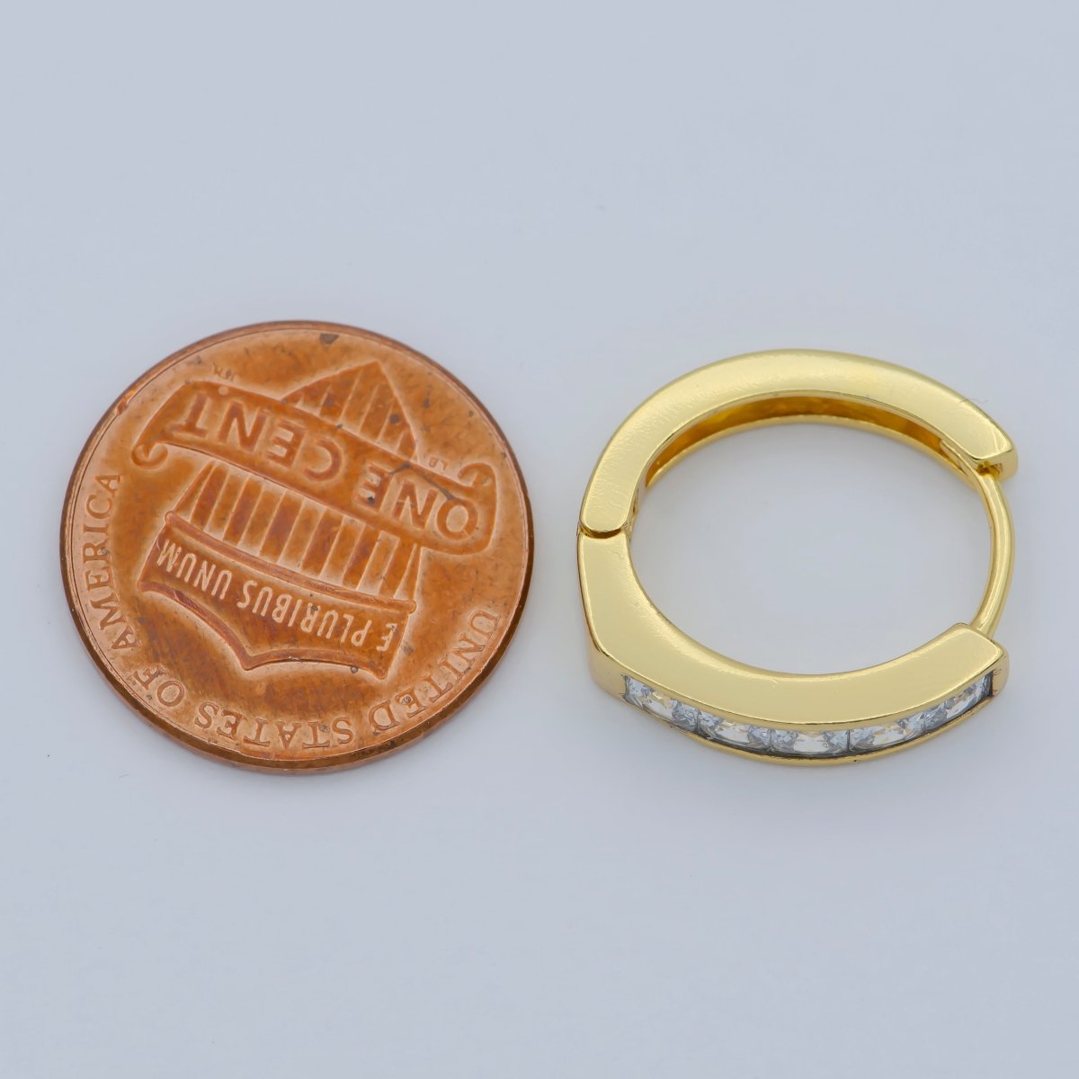 24K Gold Filled CZ Square Lined Huggie Earrings