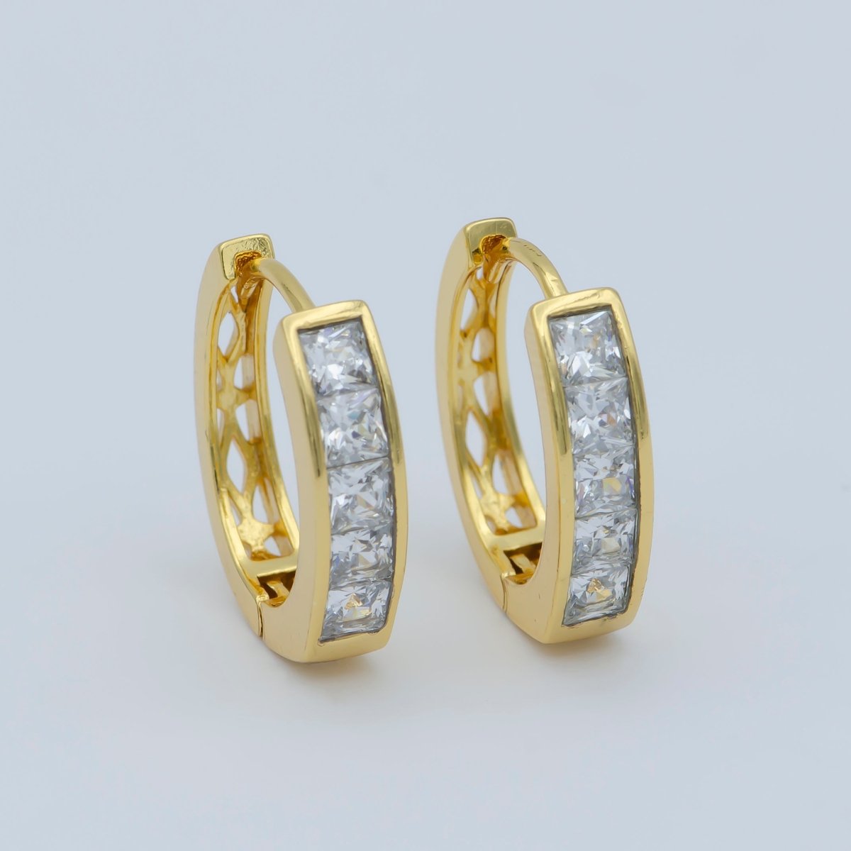 24K Gold Filled CZ Square Lined Huggie Earrings