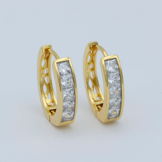 24K Gold Filled CZ Square Lined Huggie Earrings