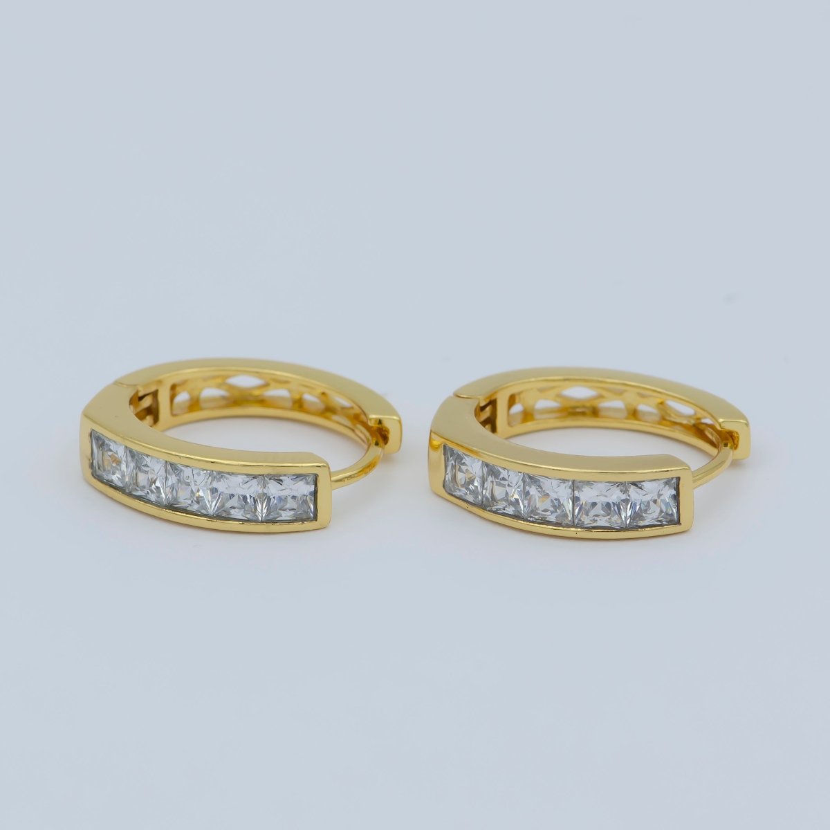 24K Gold Filled CZ Square Lined Huggie Earrings