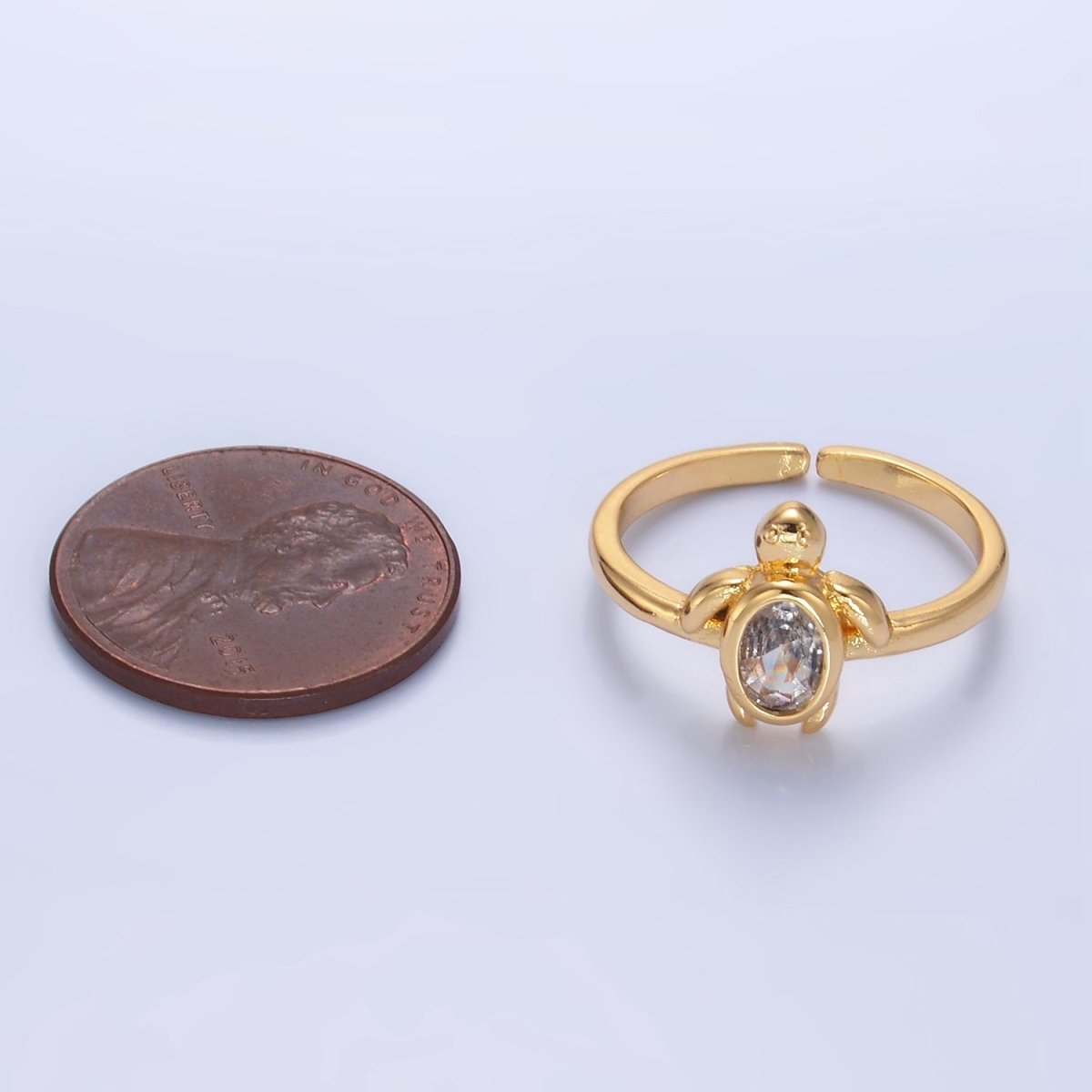 Sweet 24K Gold Filled CZ Turtle Tortoise Nautical Ocean Inspired Adjustable Ring