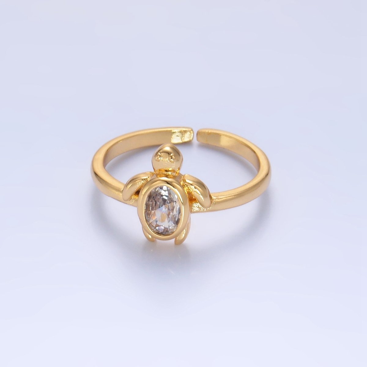 Sweet 24K Gold Filled CZ Turtle Tortoise Nautical Ocean Inspired Adjustable Ring