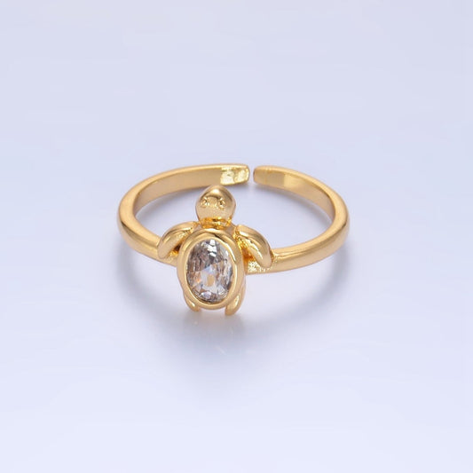 Sweet 24K Gold Filled CZ Turtle Tortoise Nautical Ocean Inspired Adjustable Ring