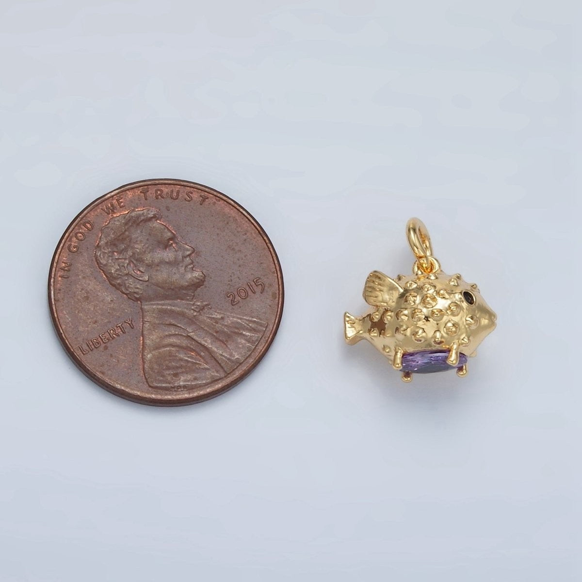 Sweet 24K Gold Filled Dotted Textured Puffer Fish Animal Charm