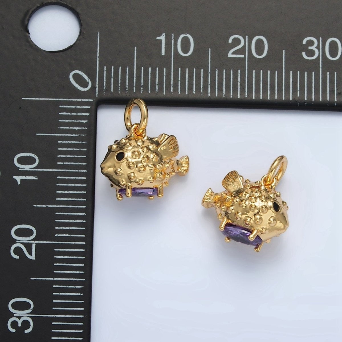Sweet 24K Gold Filled Dotted Textured Puffer Fish Animal Charm