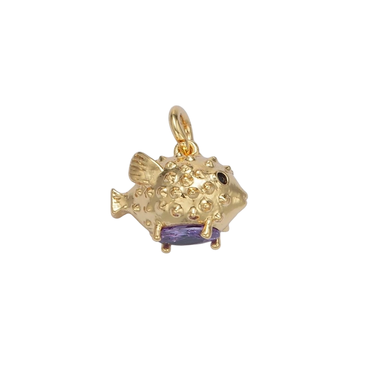 Sweet 24K Gold Filled Dotted Textured Puffer Fish Animal Charm