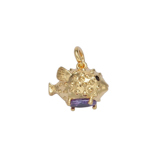 Sweet 24K Gold Filled Dotted Textured Puffer Fish Animal Charm