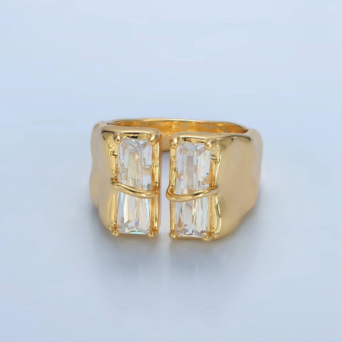Modern 24K Gold Filled Double Baguette CZ Signet Wrap Ring
