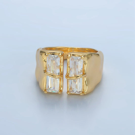 Modern 24K Gold Filled Double Baguette CZ Signet Wrap Ring