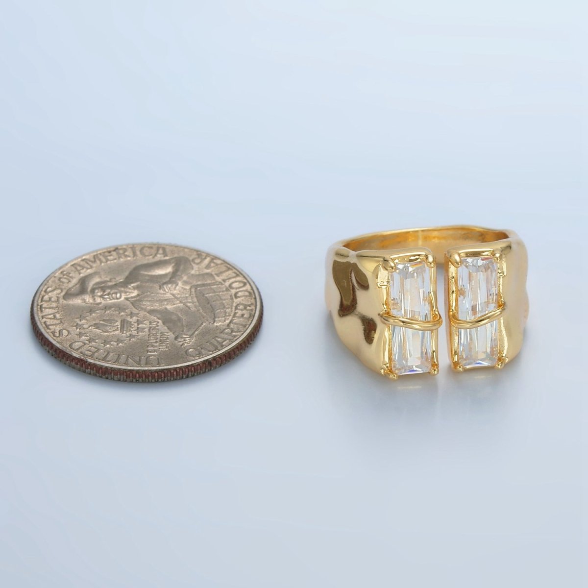Modern 24K Gold Filled Double Baguette CZ Signet Wrap Ring