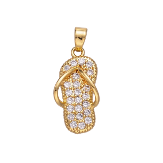 24K Gold Filled Flip Flops Sandal Micro Pave