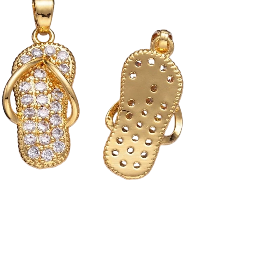 24K Gold Filled Flip Flops Sandal Micro Pave