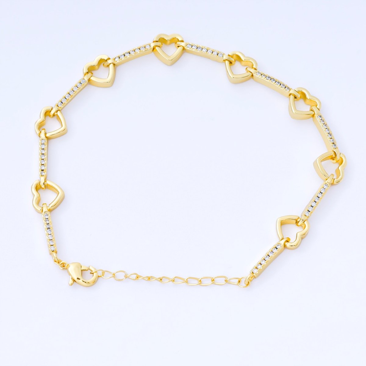 24K Gold Filled Gold Heart CZ Link Bracelet Dainty Chain Bracelet