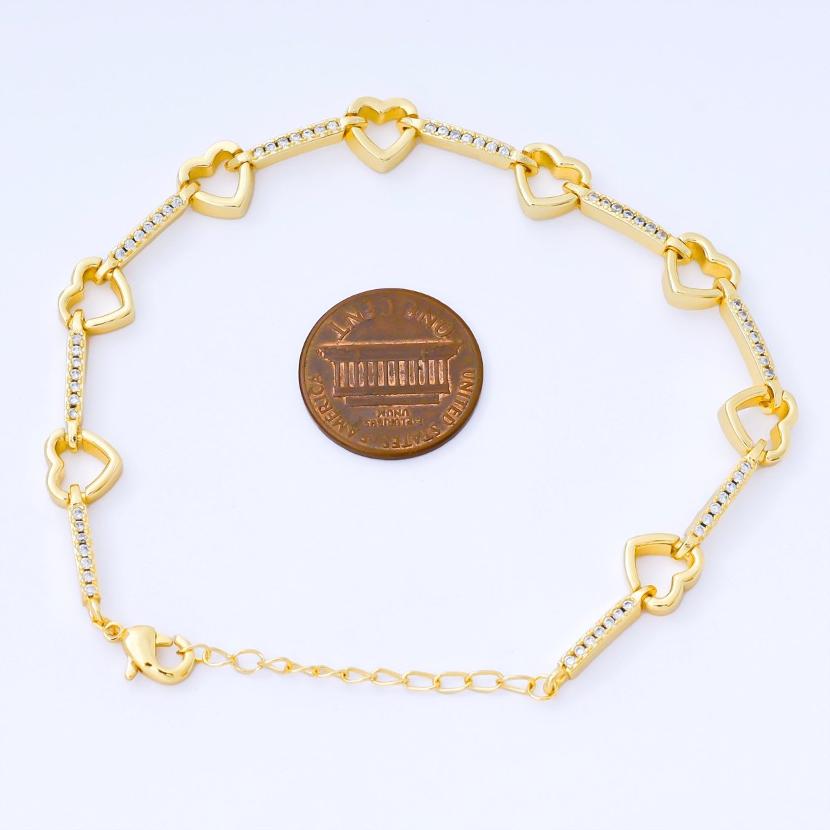 24K Gold Filled Gold Heart CZ Link Bracelet Dainty Chain Bracelet
