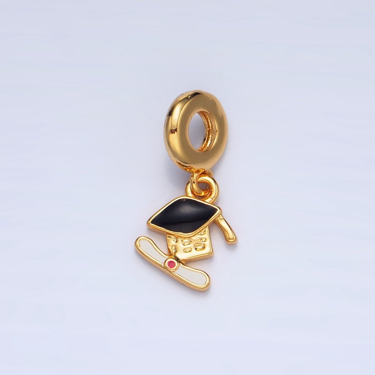 Gold Filled 13mm Graduation Cap Diploma Rondelle Drop Pendant