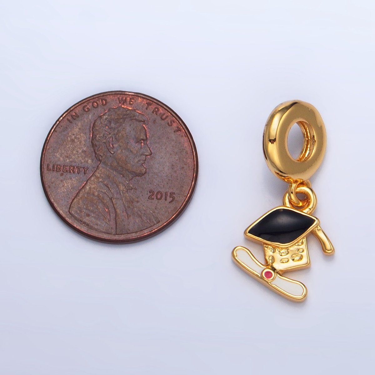 Gold Filled 13mm Graduation Cap Diploma Rondelle Drop Pendant