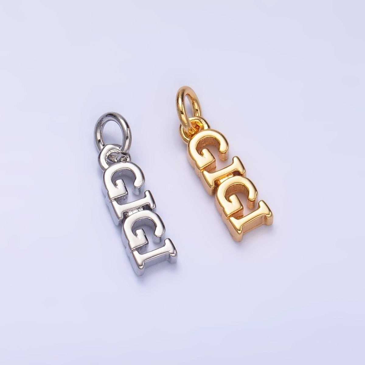 24K Gold Filled 11mm x 3.5mm Grandma "GIGI" Script Charm in Gold or Silver