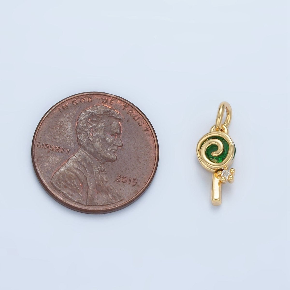 24K Gold Filled Green CZ Sweet Swirl Lollipop Candy Charm
