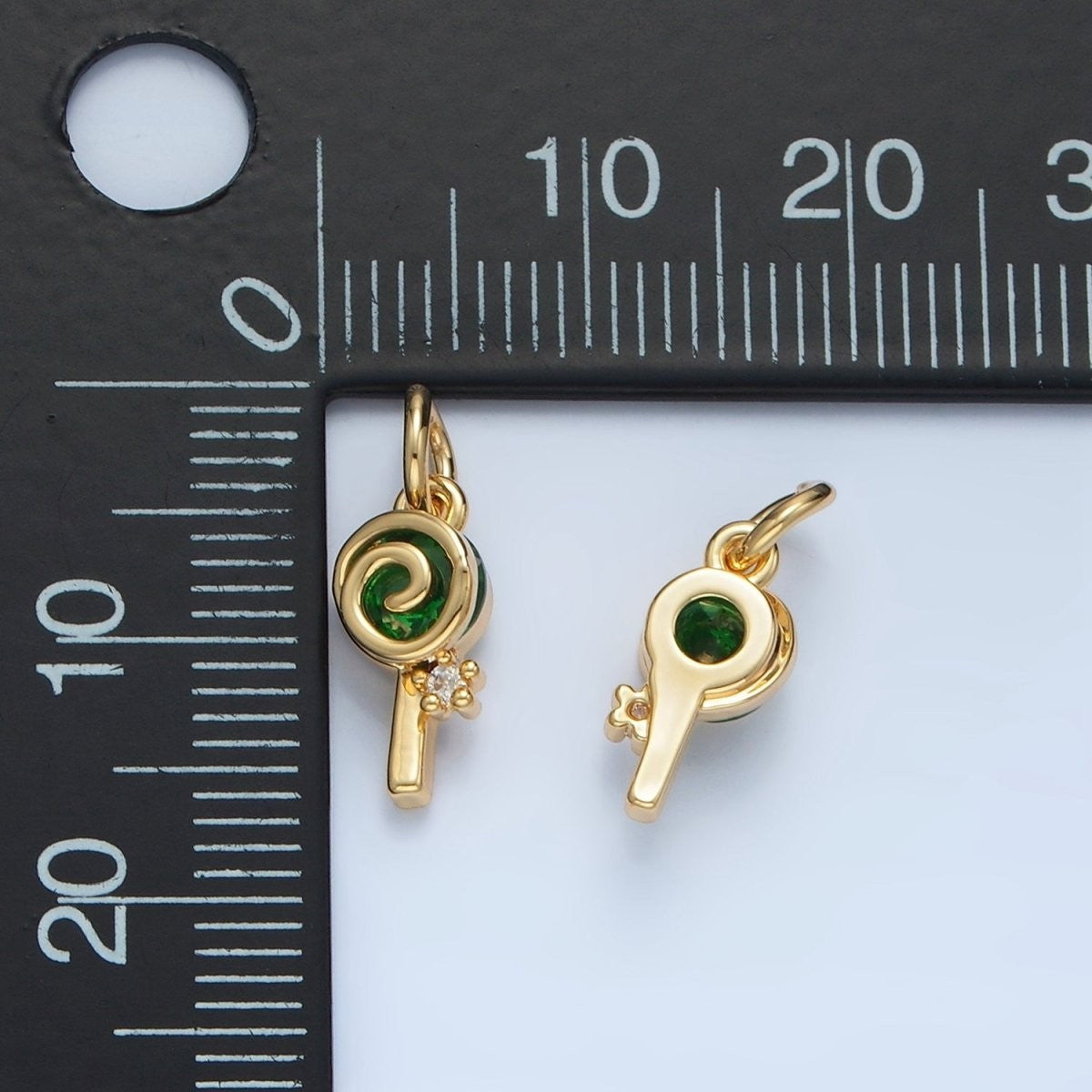 24K Gold Filled Green CZ Sweet Swirl Lollipop Candy Charm
