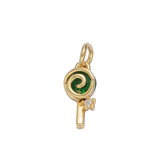 24K Gold Filled Green CZ Sweet Swirl Lollipop Candy Charm