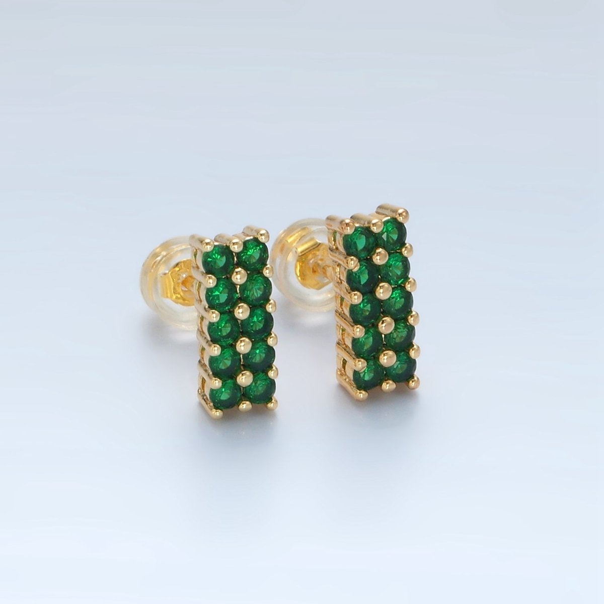 Minimalist 24K Gold-Filled Green Micro Pave CZ Double Bar Stud Earrings