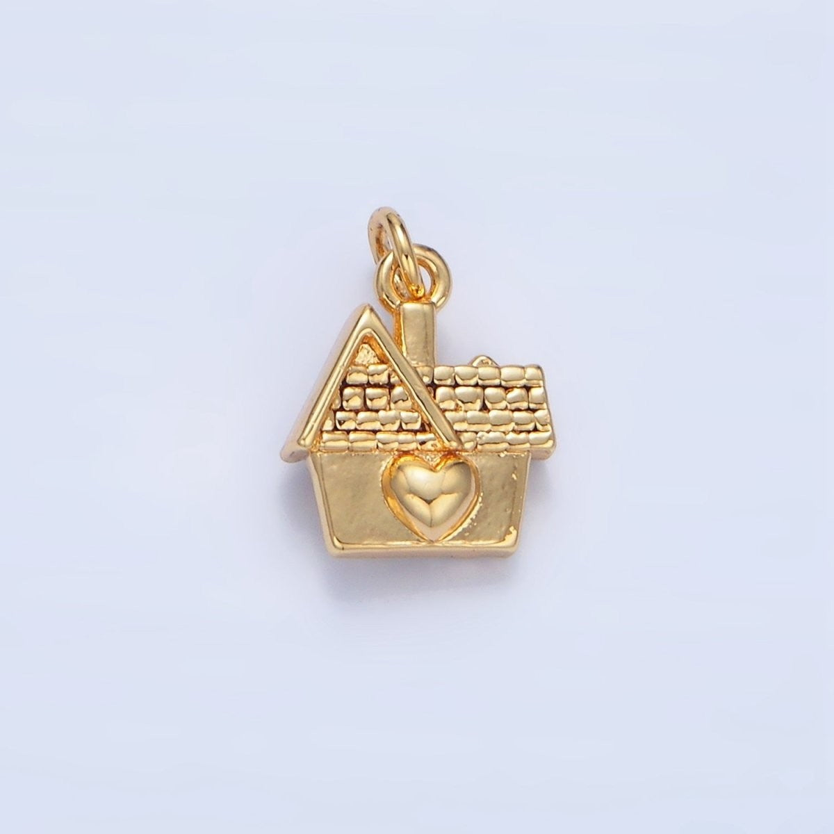24K Gold Filled Heart CZ House Home Mini Double Sided Multidimensional Charm