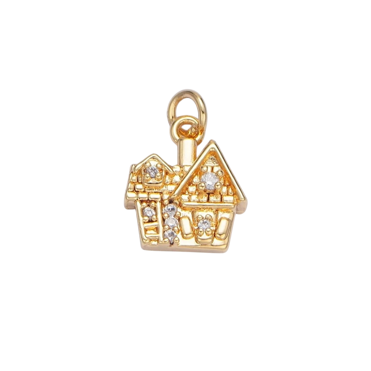 24K Gold Filled Heart CZ House Home Mini Double Sided Multidimensional Charm