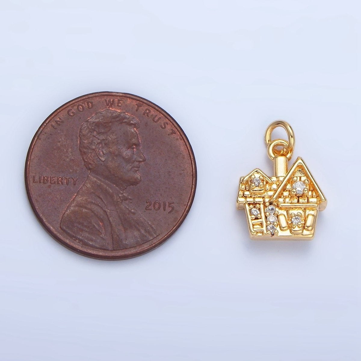 24K Gold Filled Heart CZ House Home Mini Double Sided Multidimensional Charm