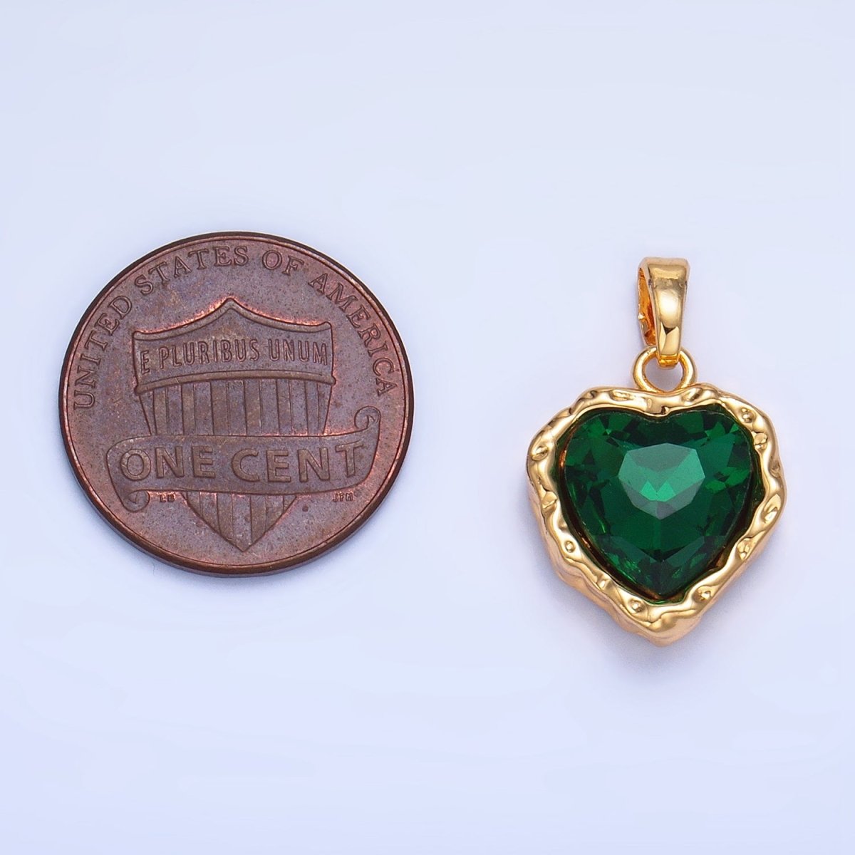 24K Gold Filled 16.6mm Heart Green CZ Molten Hammered Bezel Pendant