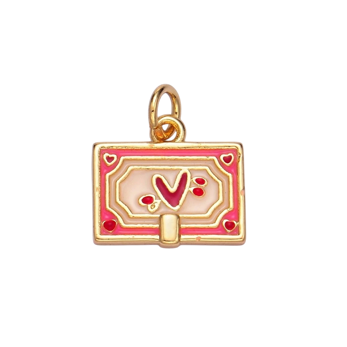 24K Gold Filled Heart Post Card Enamel Charm