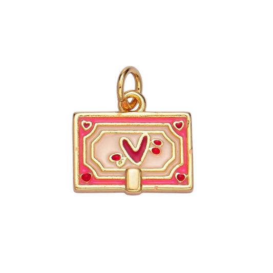 24K Gold Filled Heart Post Card Enamel Charm