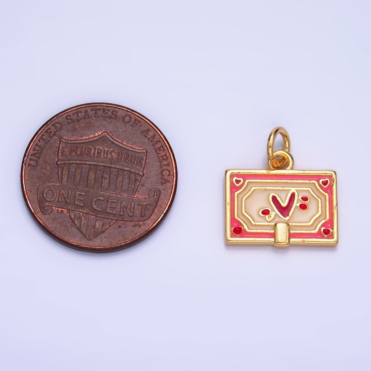 24K Gold Filled Heart Post Card Enamel Charm