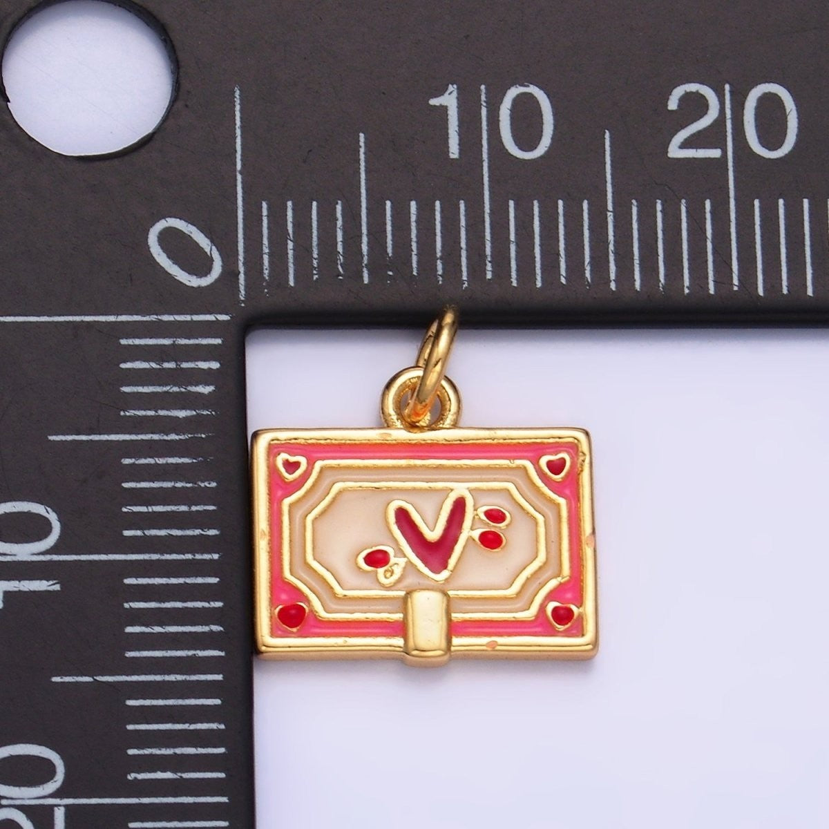 24K Gold Filled Heart Post Card Enamel Charm