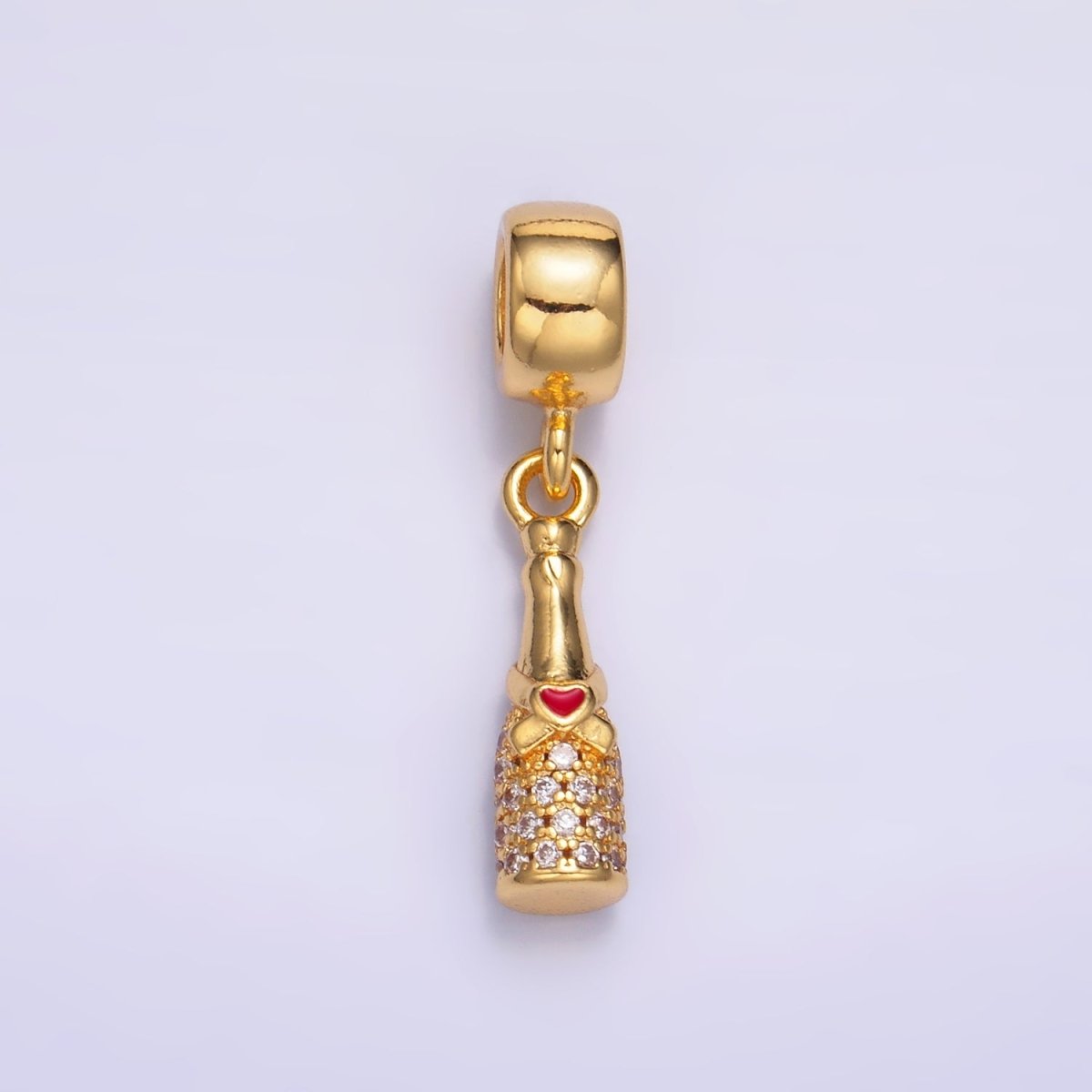 24K Gold Filled 18mm Heart Wine Bottle Micro Pave CZ Rondelle Drop Pendant