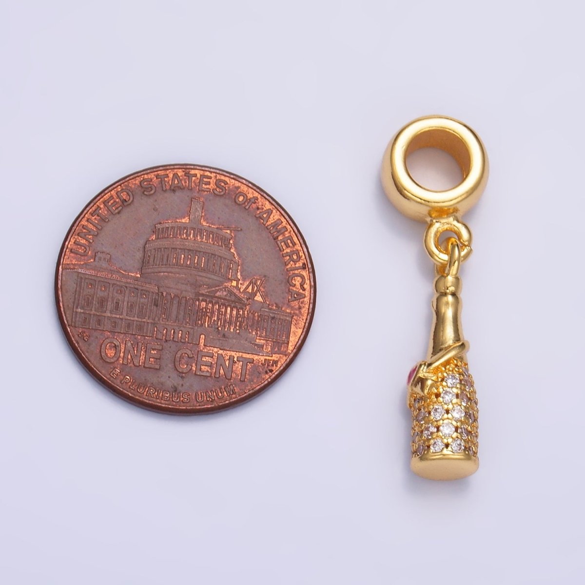 24K Gold Filled 18mm Heart Wine Bottle Micro Pave CZ Rondelle Drop Pendant