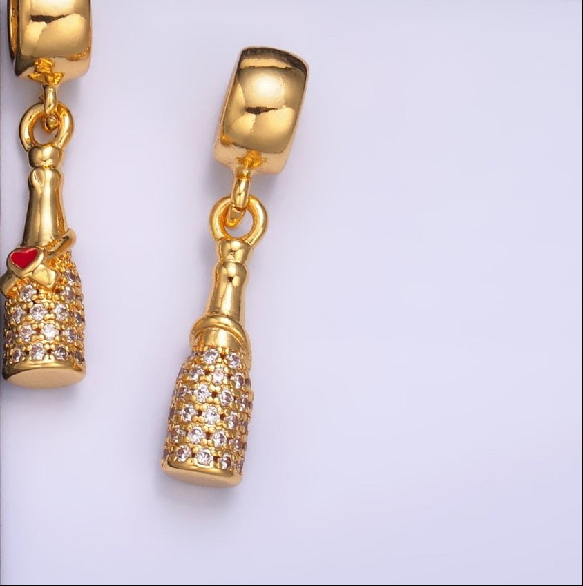 24K Gold Filled 18mm Heart Wine Bottle Micro Pave CZ Rondelle Drop Pendant