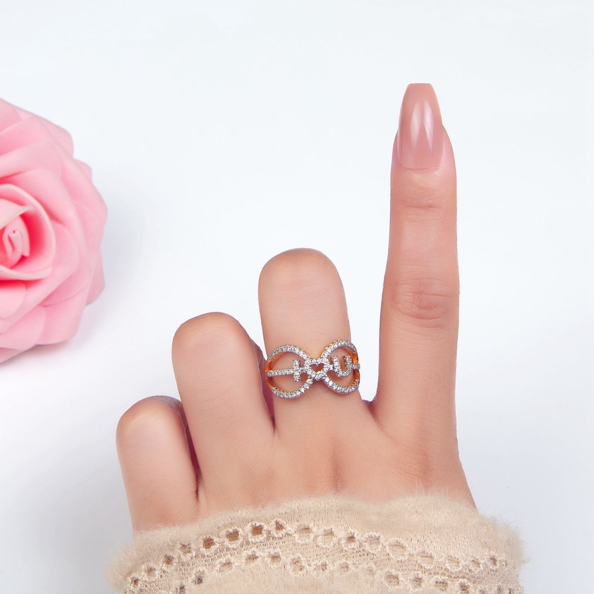 24K Gold Filled "I Love You" Micro Pave CZ Mixed Metal Open Ring
