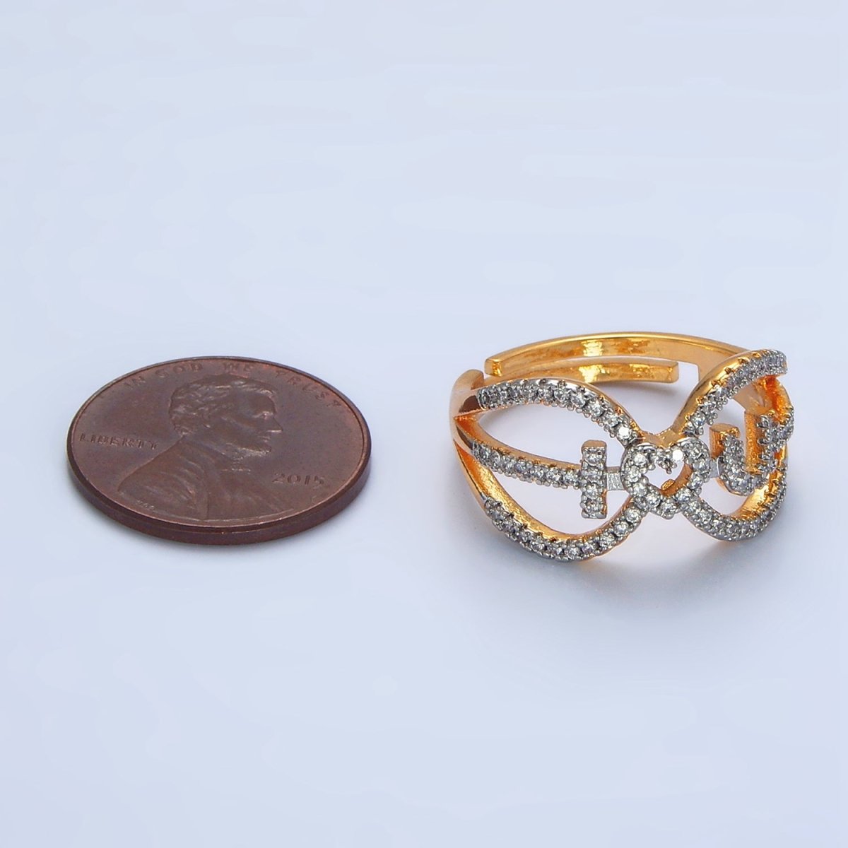 24K Gold Filled "I Love You" Micro Pave CZ Mixed Metal Open Ring