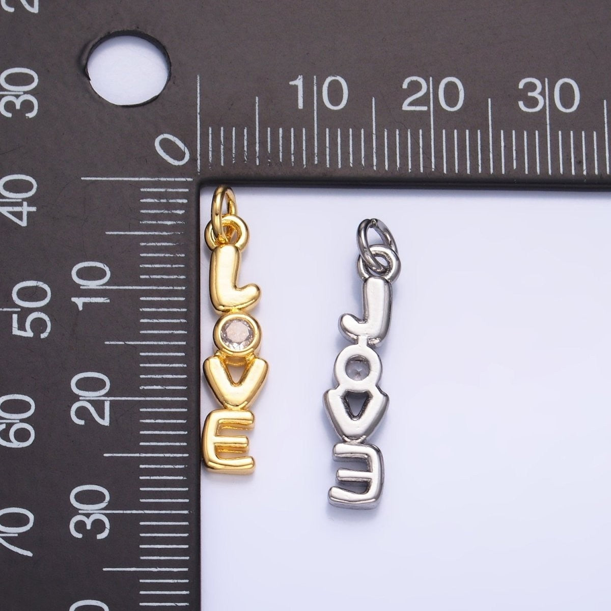 24K Gold Filled "LOVE" CZ Chubby Script Charm in Gold & Silver