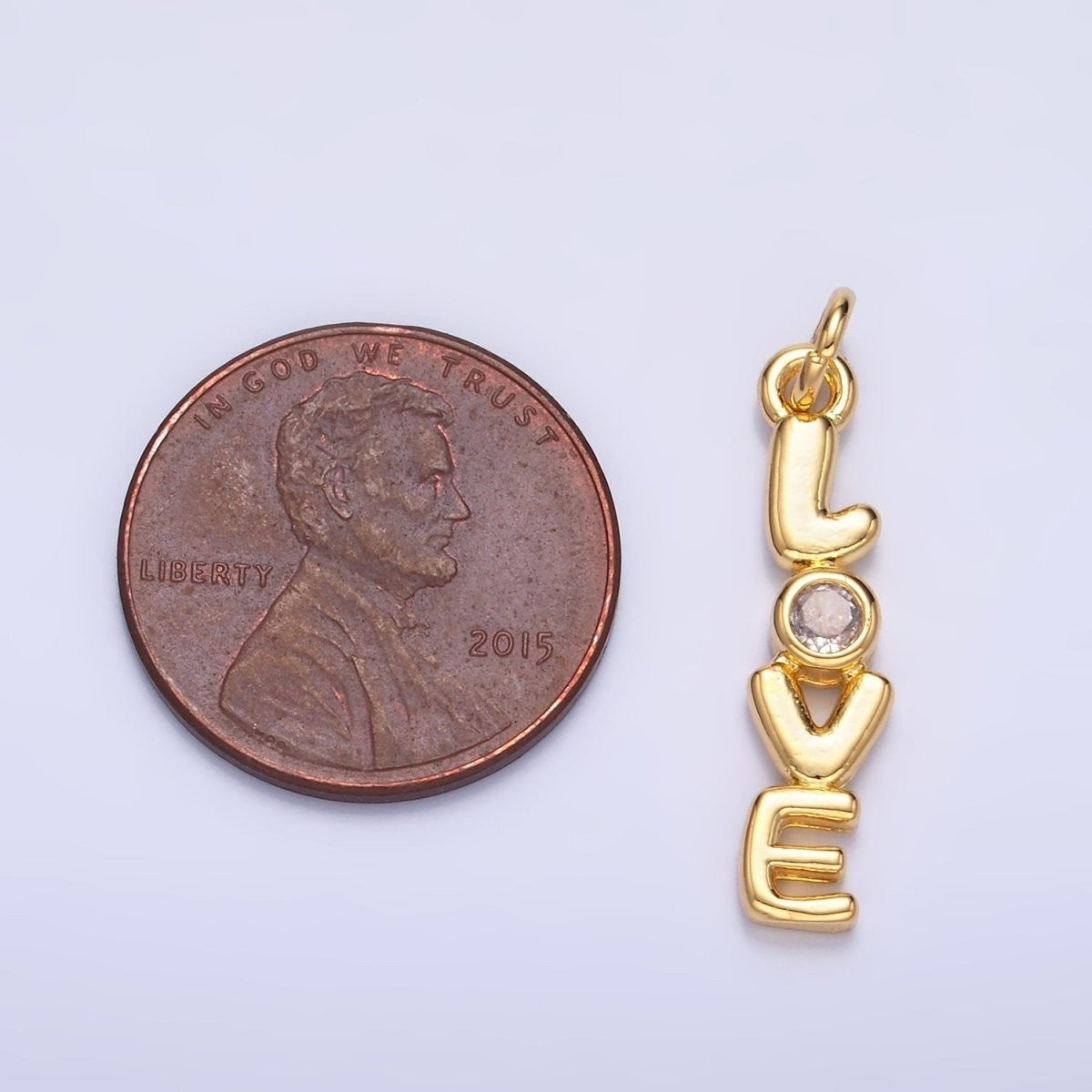 24K Gold Filled "LOVE" CZ Chubby Script Charm in Gold & Silver