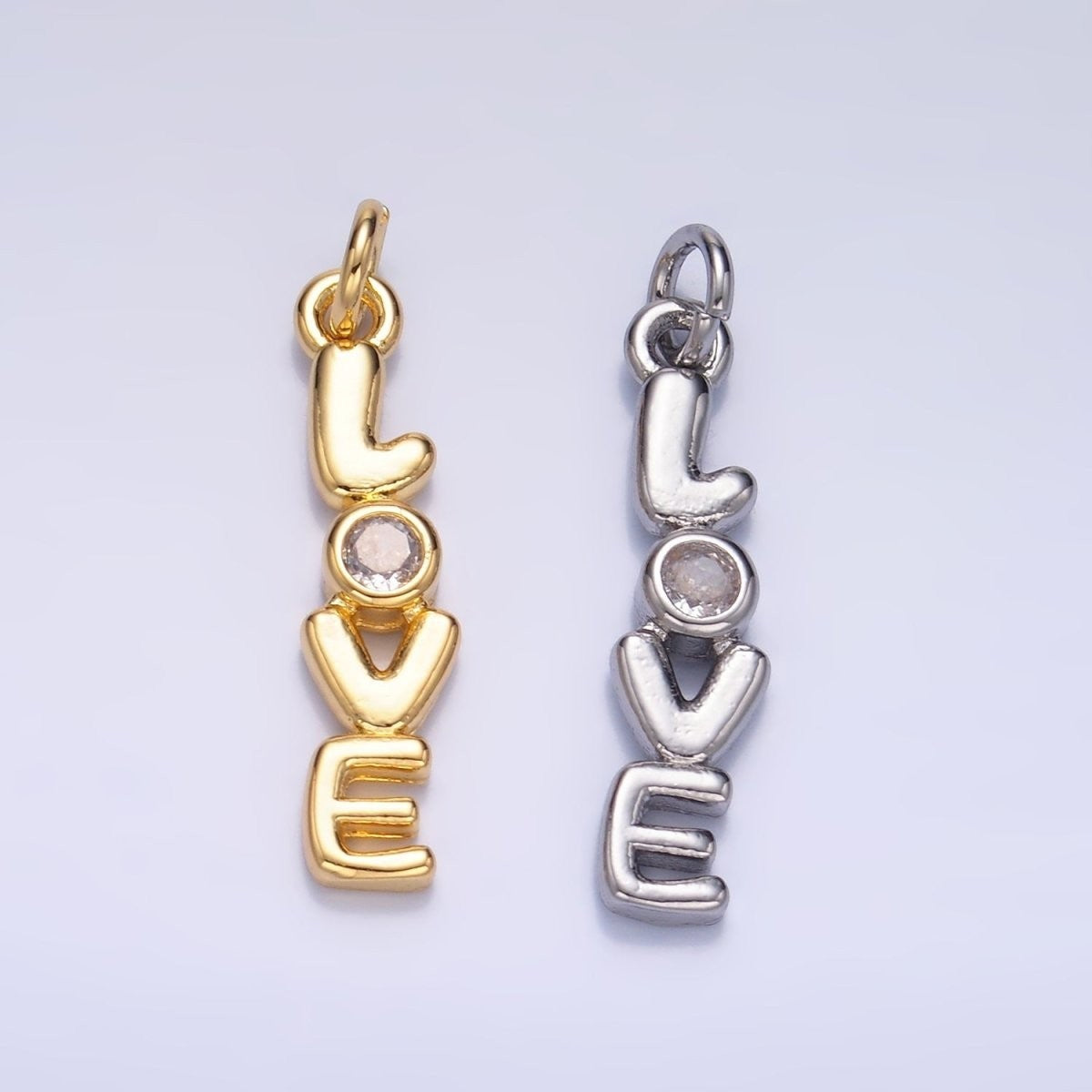 24K Gold Filled "LOVE" CZ Chubby Script Charm in Gold & Silver