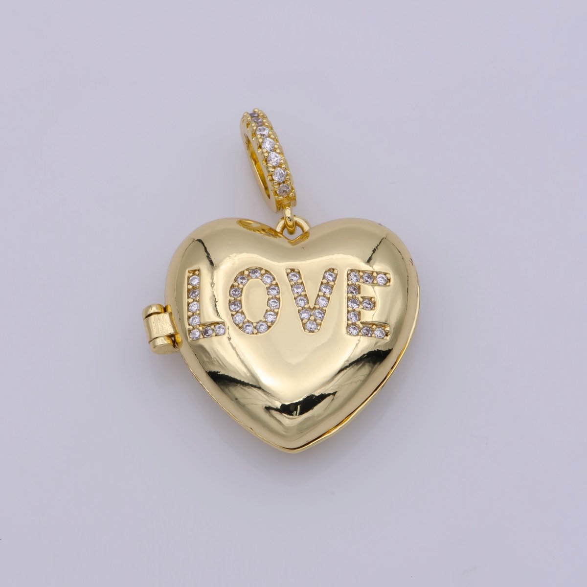 24K Gold Filled "LOVE" Micro Paved CZ Open Heart Locket Pendant