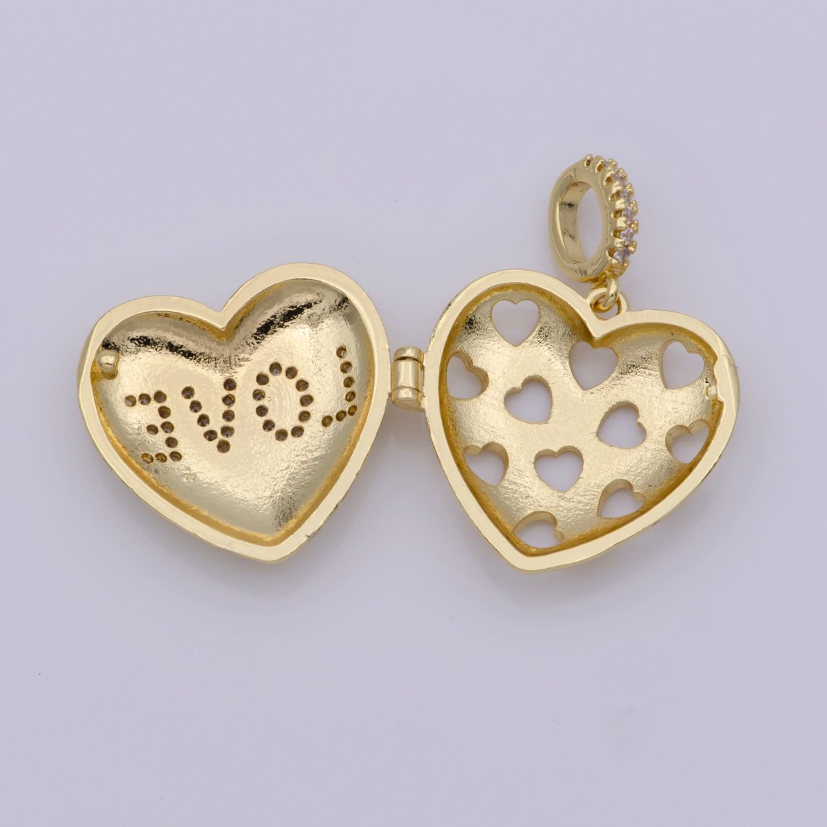 24K Gold Filled "LOVE" Micro Paved CZ Open Heart Locket Pendant