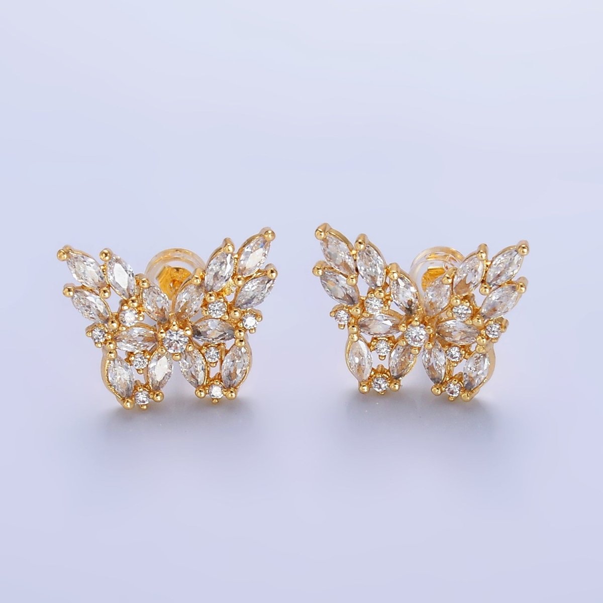 24K Gold Filled Marquise CZ Butterfly Insect Earrings