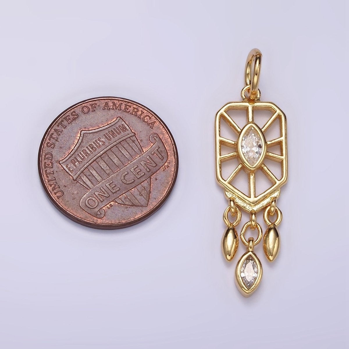 Larger 24K Gold-Filled 30mm Marquise CZ Triple Sphere Drop Dream Catcher Charm in Gold or Silver
